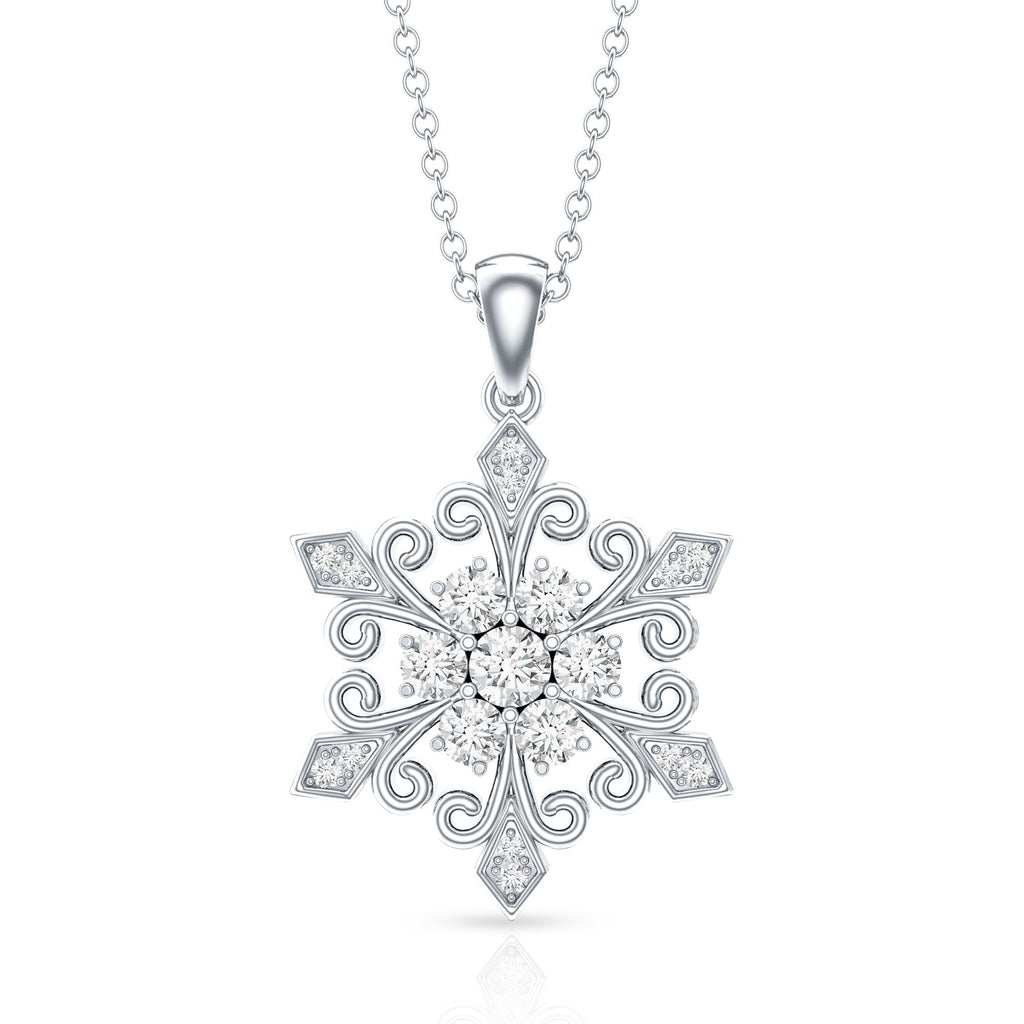 Lab Grown Diamond Christmas Snowflake Pendant Necklace
