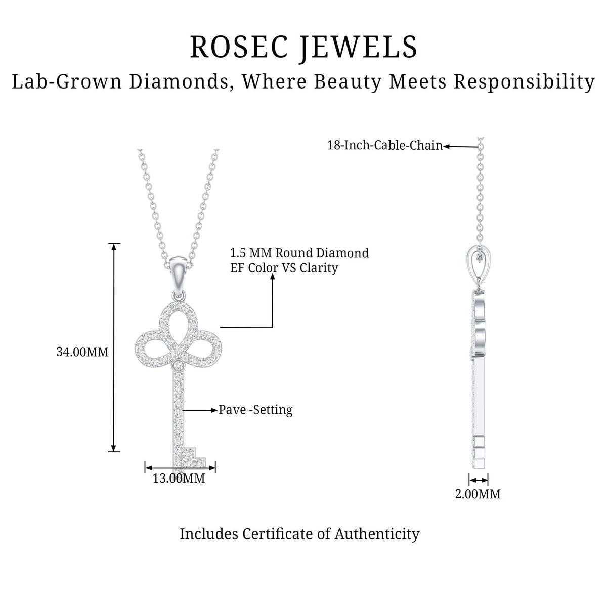 Certified Lab Created Diamond Key To My Heart Necklace