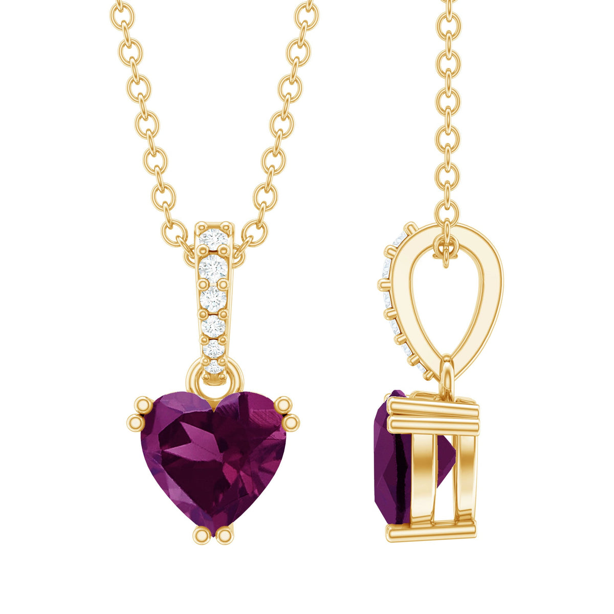 Rhodolite Garnet Heart Necklace with Diamond Accent Bail