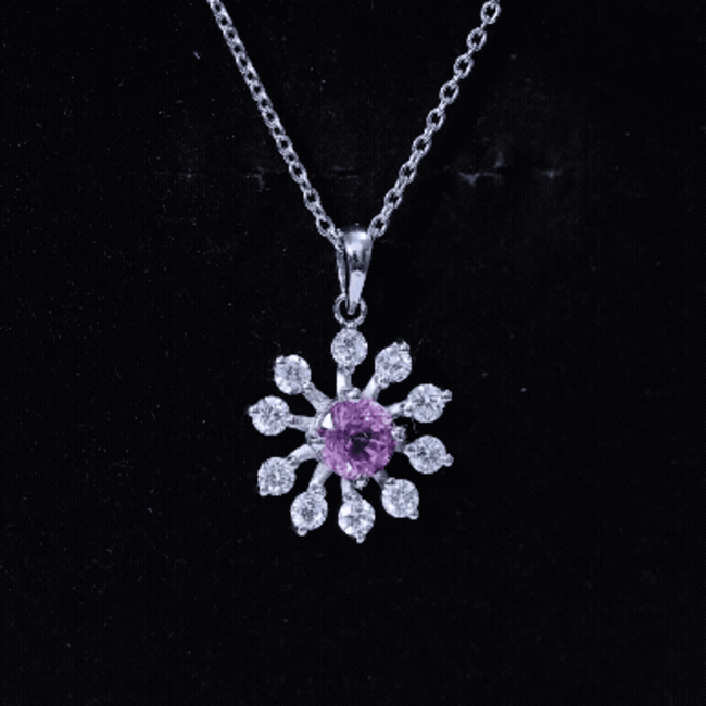 Lab Created Pink Sapphire and Diamond Flower Pendant Necklace