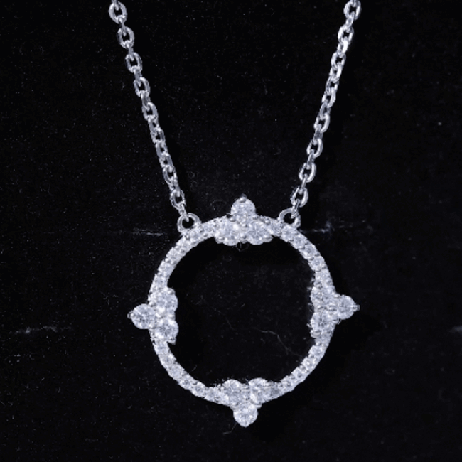 Certified Moissanite Eternity Promise Necklace in Silver