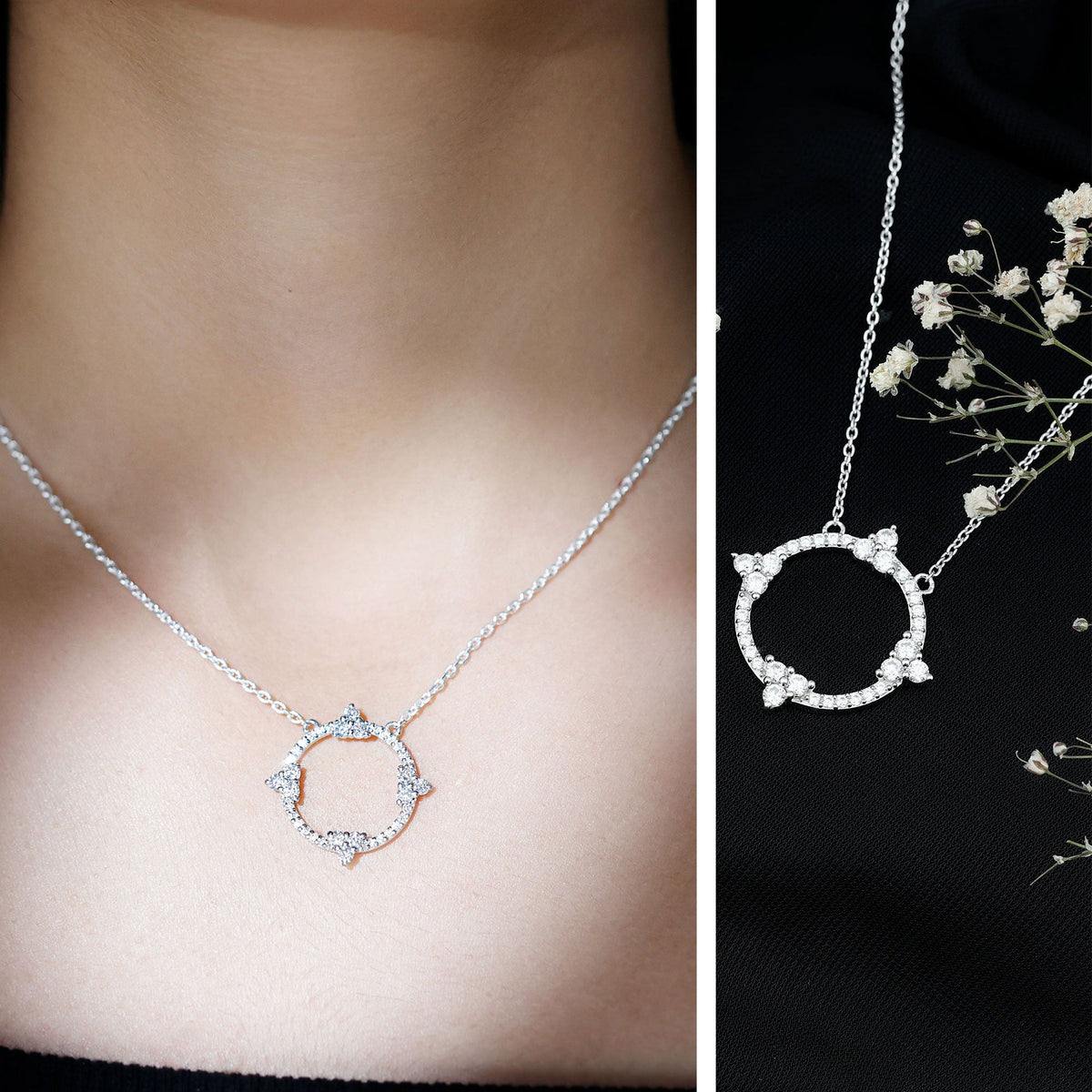 Certified Moissanite Eternity Promise Necklace in Silver