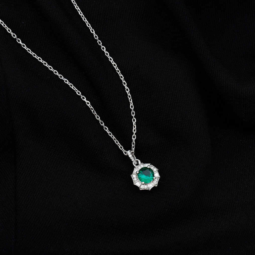 Lab Grown Emerald Moissanite Vintage Inspired Necklace with Chain