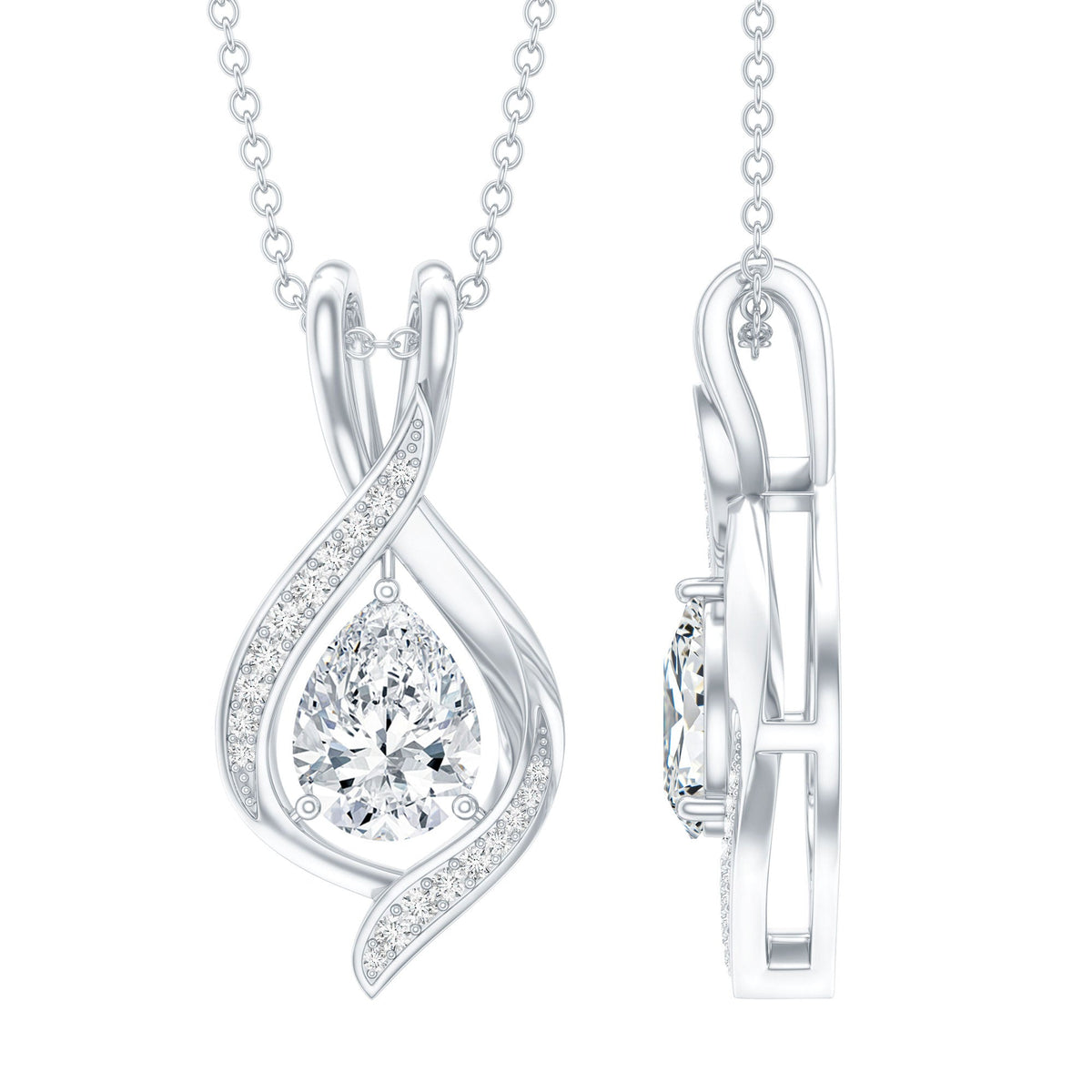 Lab Grown Diamond Teardrop Bridal Wedding Necklace