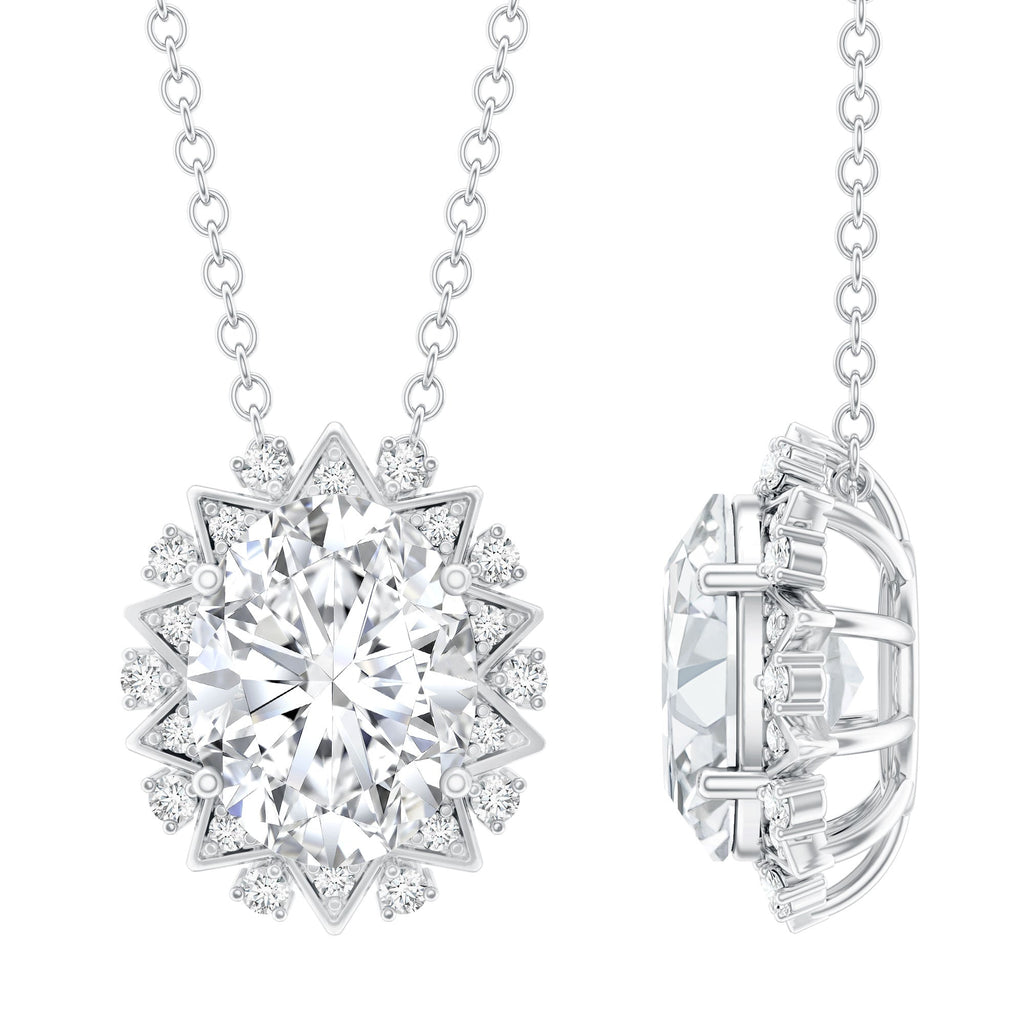 2 Carat Oval Moissanite Cocktail Necklace in 14K White Gold Plated Silver