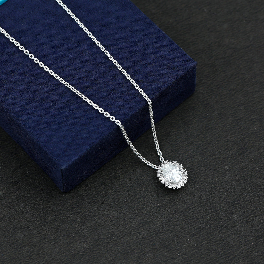 2 Carat Oval Moissanite Cocktail Necklace in 14K White Gold Plated Silver
