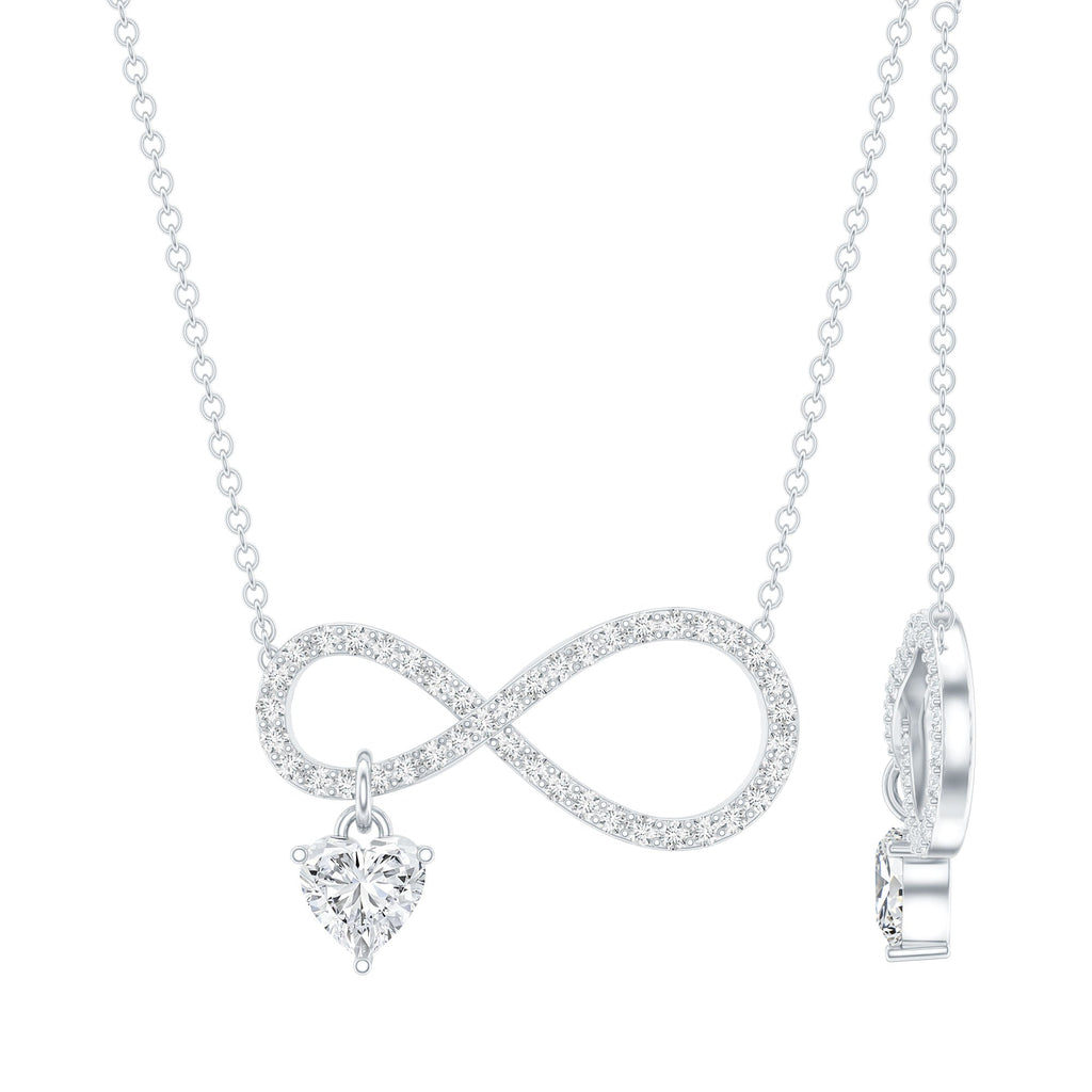 Sterling Silver Moissanite Infinity Necklace with Heart Charm