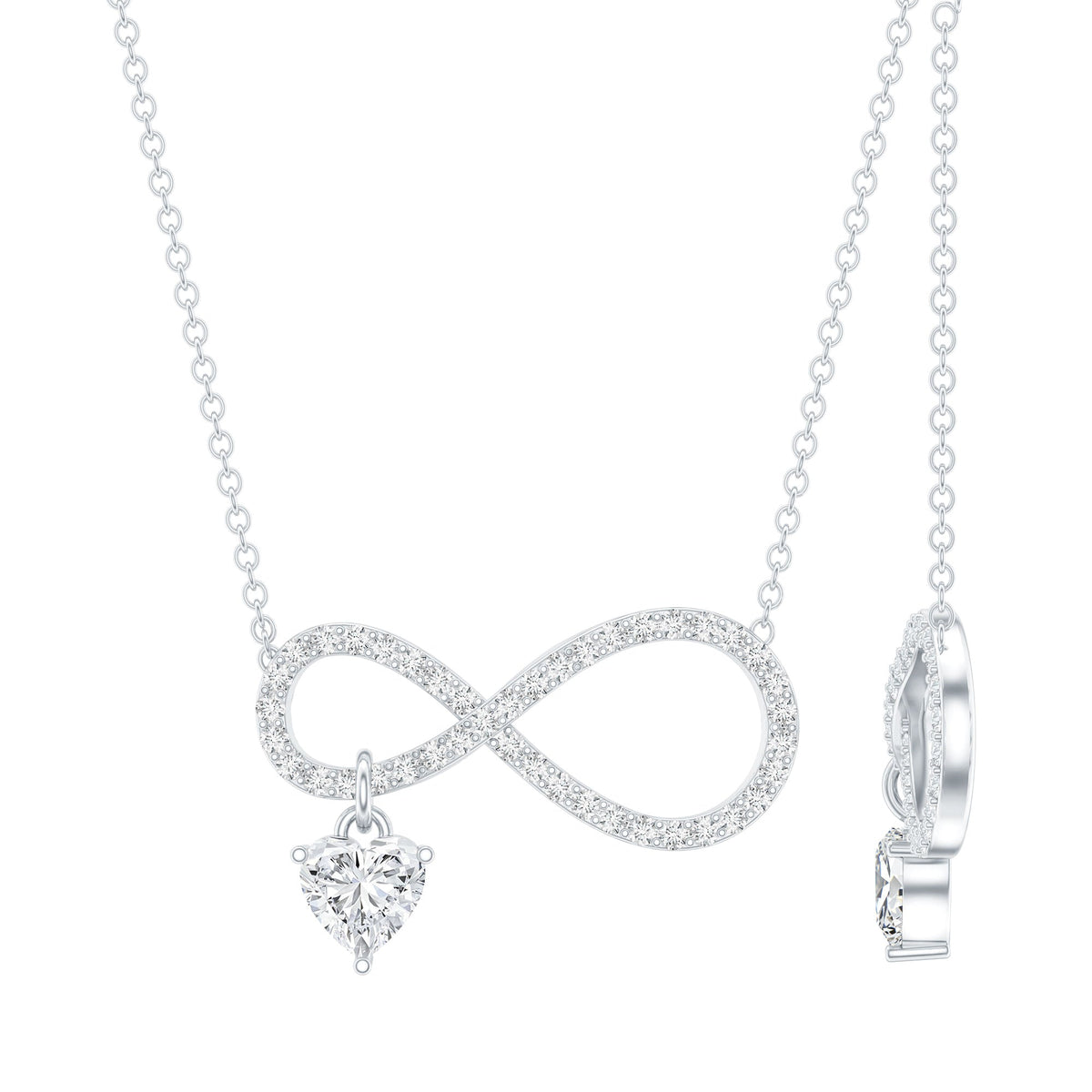 Sterling Silver Moissanite Infinity Necklace with Heart Charm