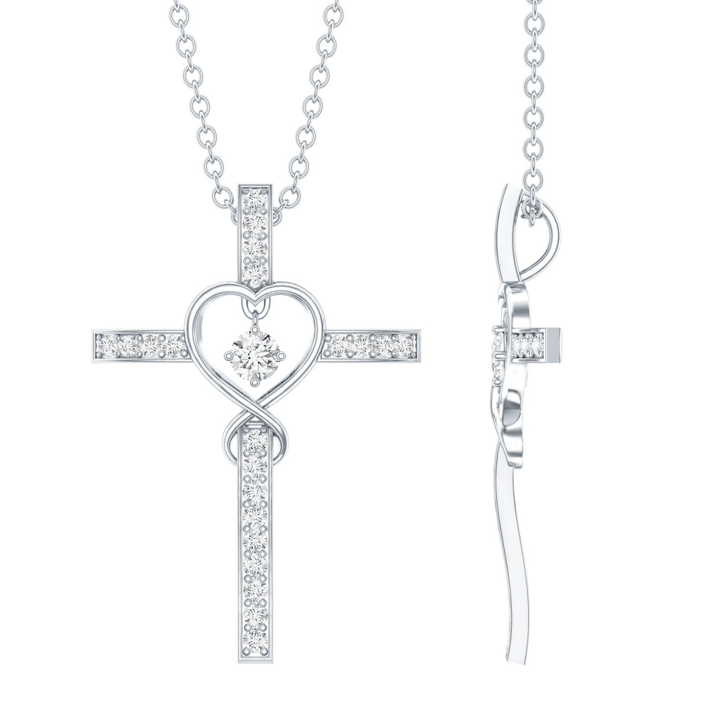 Certified Moissanite Catholic Cross Heart Necklace