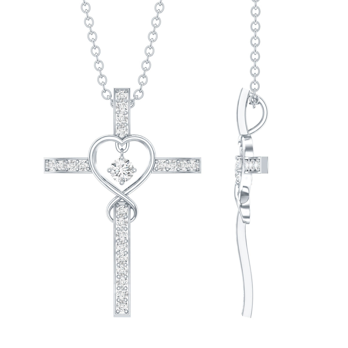 Certified Moissanite Catholic Cross Heart Necklace