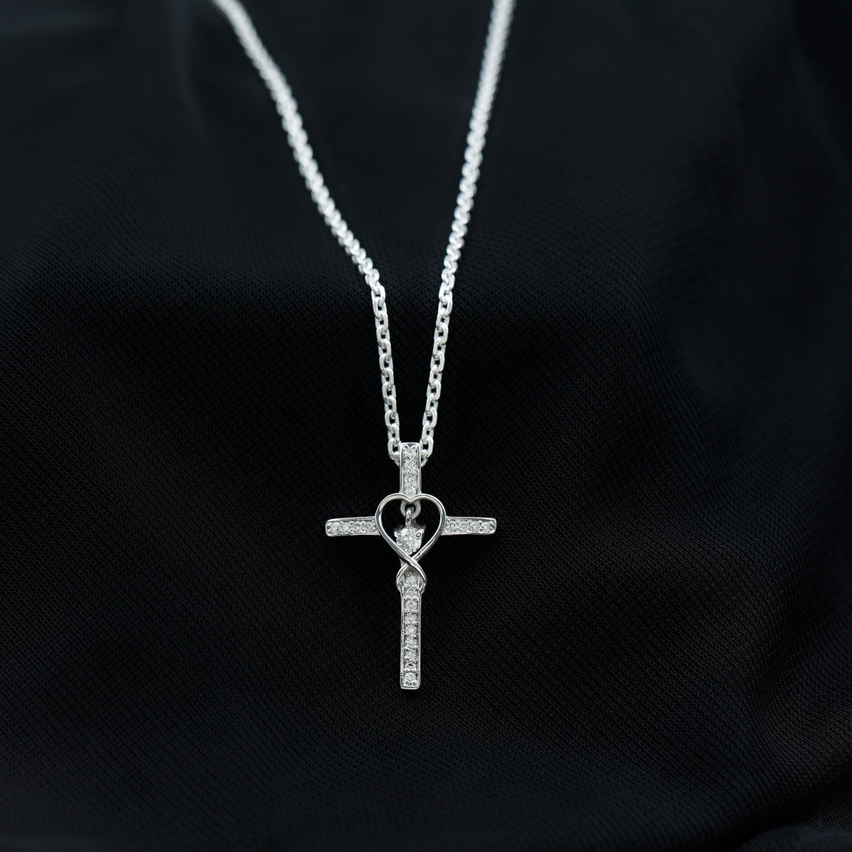 Certified Moissanite Catholic Cross Heart Necklace