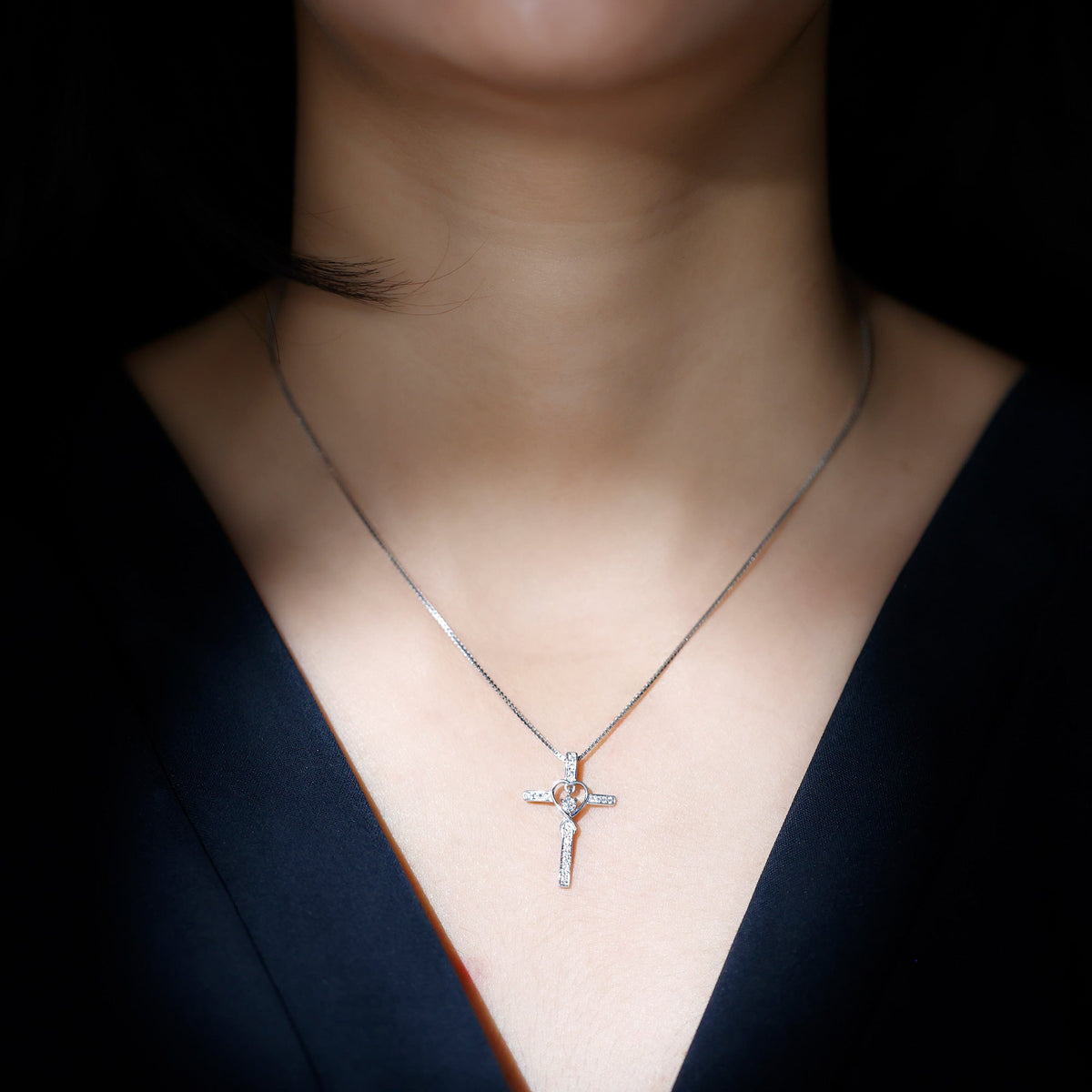 Certified Moissanite Catholic Cross Heart Necklace