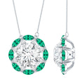 2 Carat Moissanite Statement Halo Necklace with Lab Grown Emerald