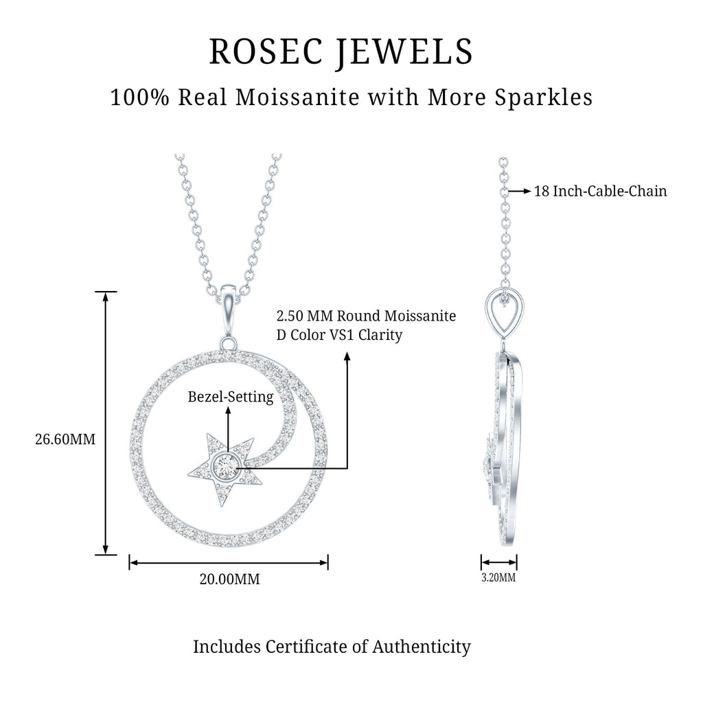 Certified Moissanite Shooting Star Necklace with Silver Chain