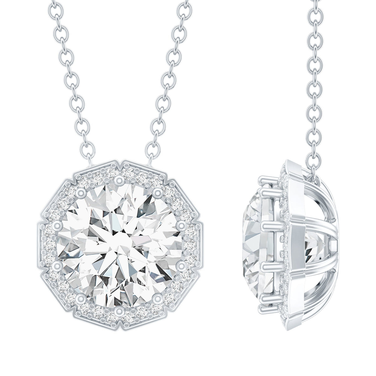 Certified 2 Carat Round Moissanite Designer Necklace with Silver Chain