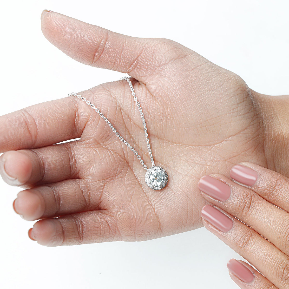 Certified 2 Carat Round Moissanite Designer Necklace with Silver Chain