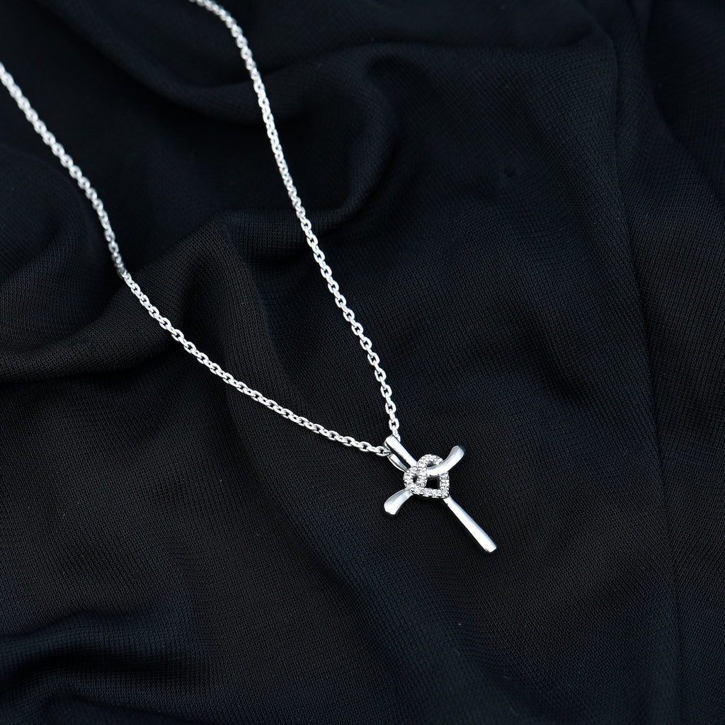 Certified Moissanite Cross Heart Pendant Necklace with Silver Chain