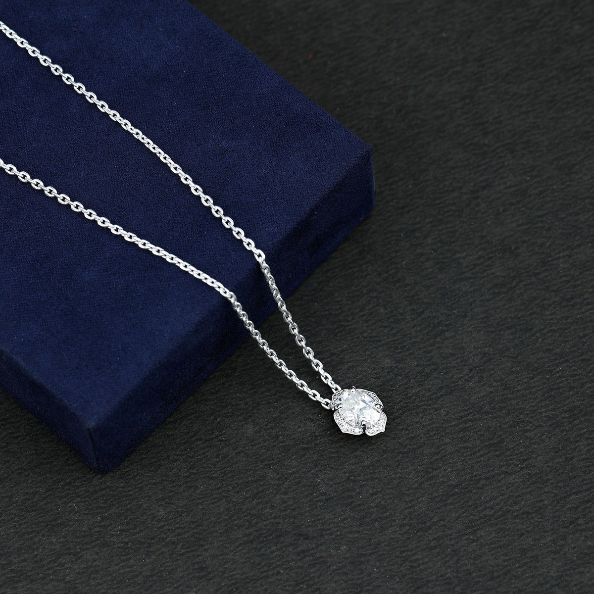 6X8 MM Moissanite Statement Necklace With Silver Chain