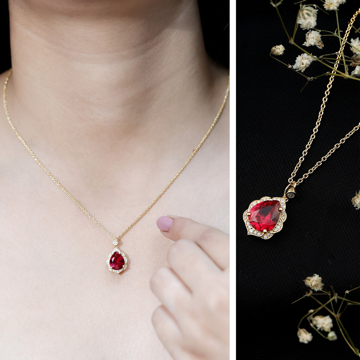 Certified 3 Carat Lab Grown Ruby and Diamond Vintage Necklace