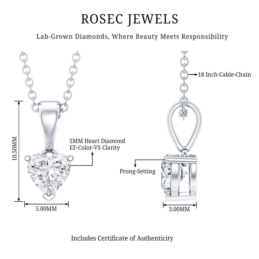 Certified 0.5 Carat Lab Grown Diamond Heart Necklace With Silver Chain