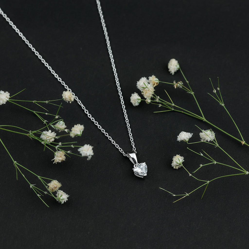 Certified 0.5 Carat Lab Grown Diamond Heart Necklace With Silver Chain