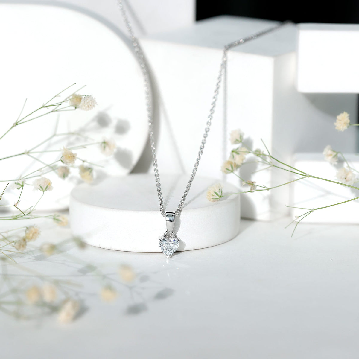 Certified 0.5 Carat Lab Grown Diamond Heart Necklace With Silver Chain