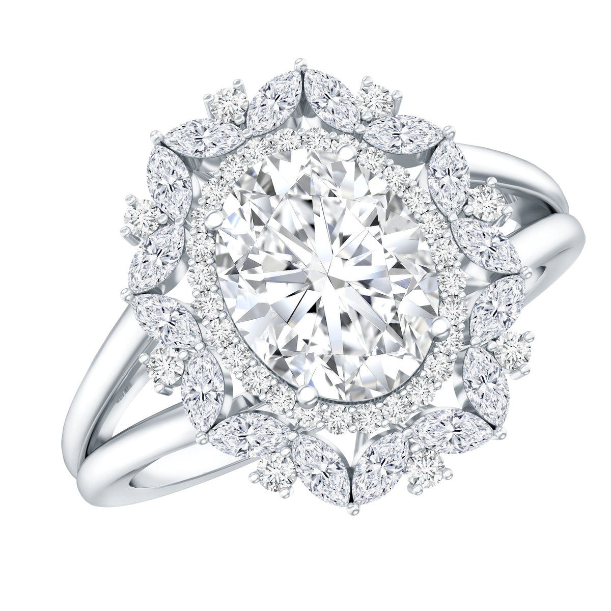 Oval Cut 2 Carat Moissanite Double Halo Engagement Ring