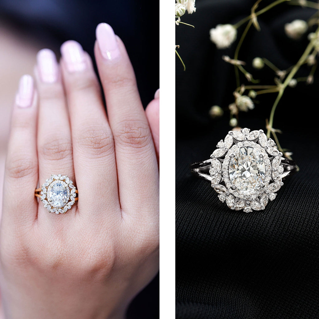 Oval Cut 2 Carat Moissanite Double Halo Engagement Ring