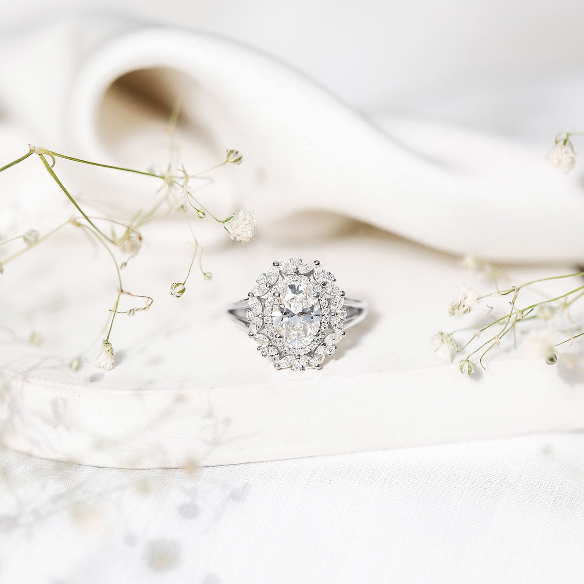 Oval Cut 2 Carat Moissanite Double Halo Engagement Ring
