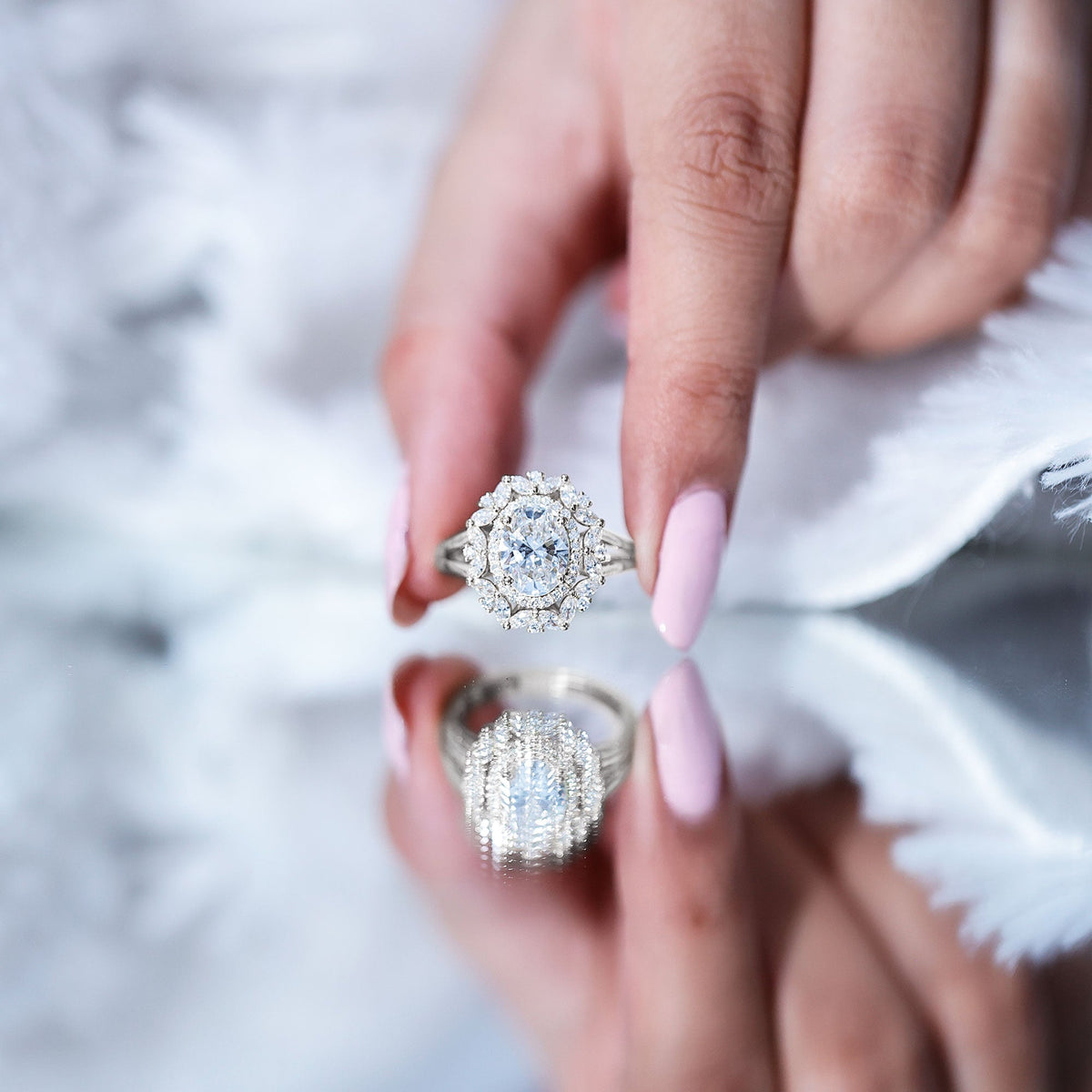 Oval Cut 2 Carat Moissanite Double Halo Engagement Ring