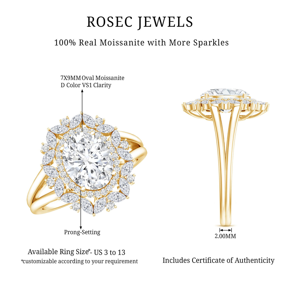 Oval Cut 2 Carat Moissanite Double Halo Engagement Ring