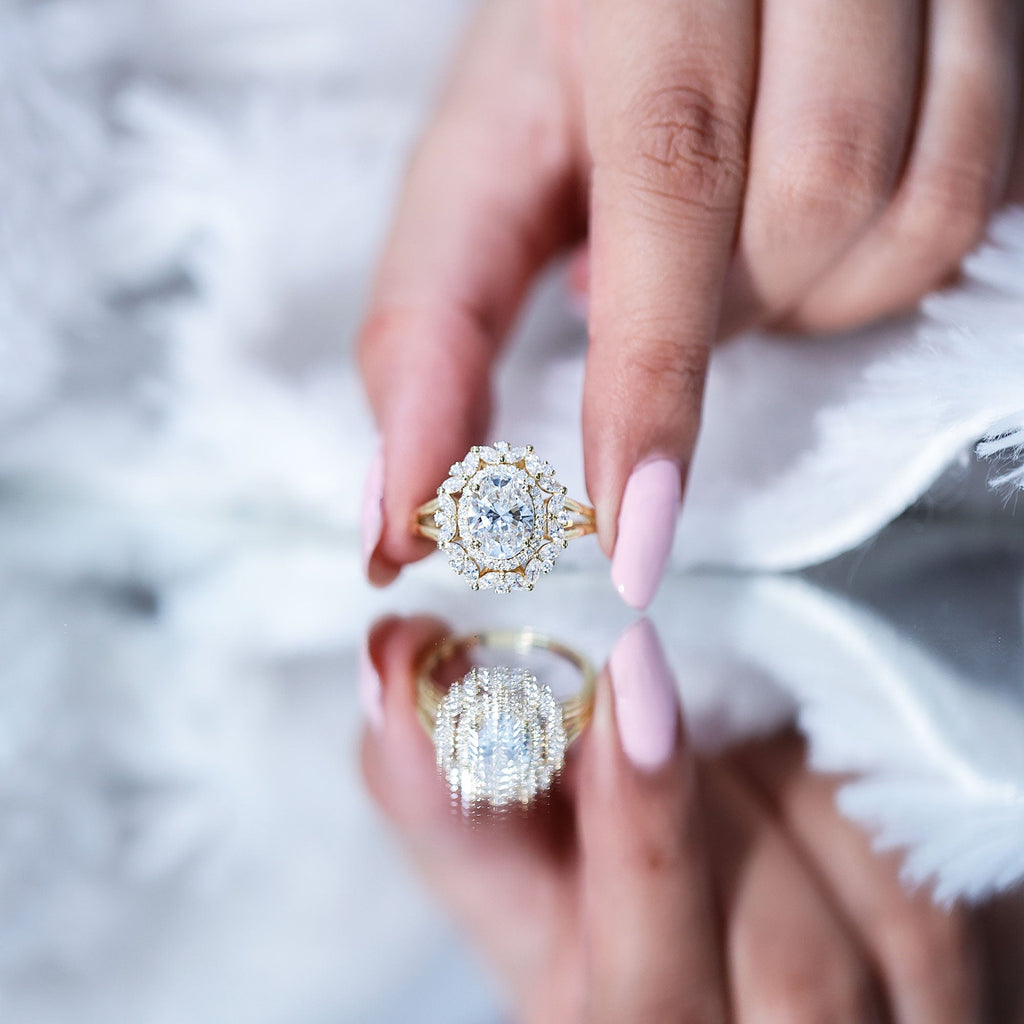 Oval Cut 2 Carat Moissanite Double Halo Engagement Ring