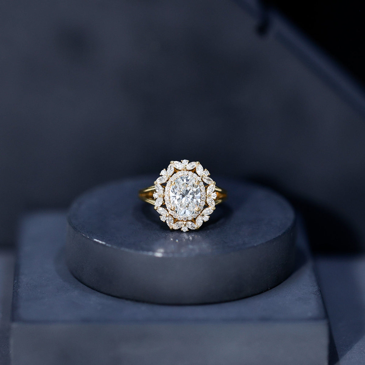 Oval Cut 2 Carat Moissanite Double Halo Engagement Ring
