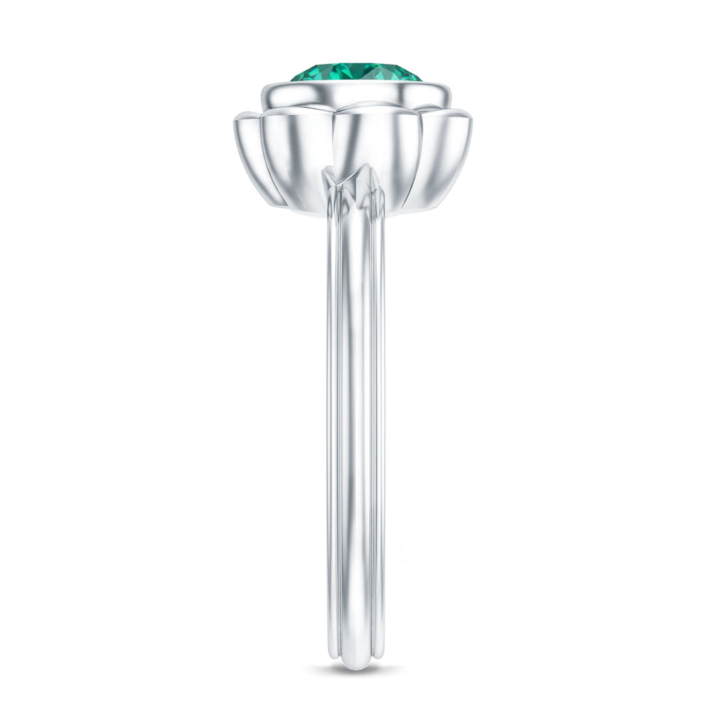 Bezel Set Lab Created Emerald Solitaire Engagement Ring