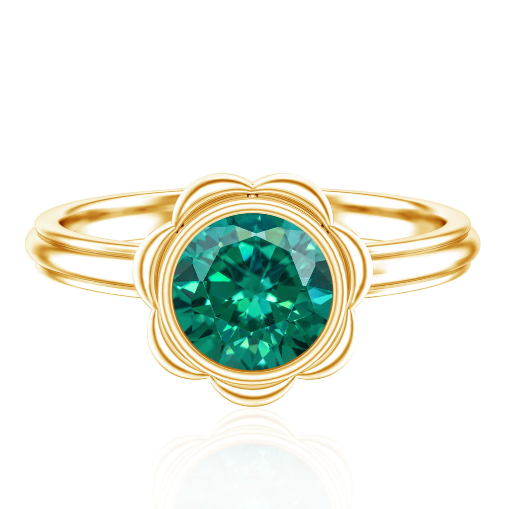 Bezel Set Lab Created Emerald Solitaire Engagement Ring