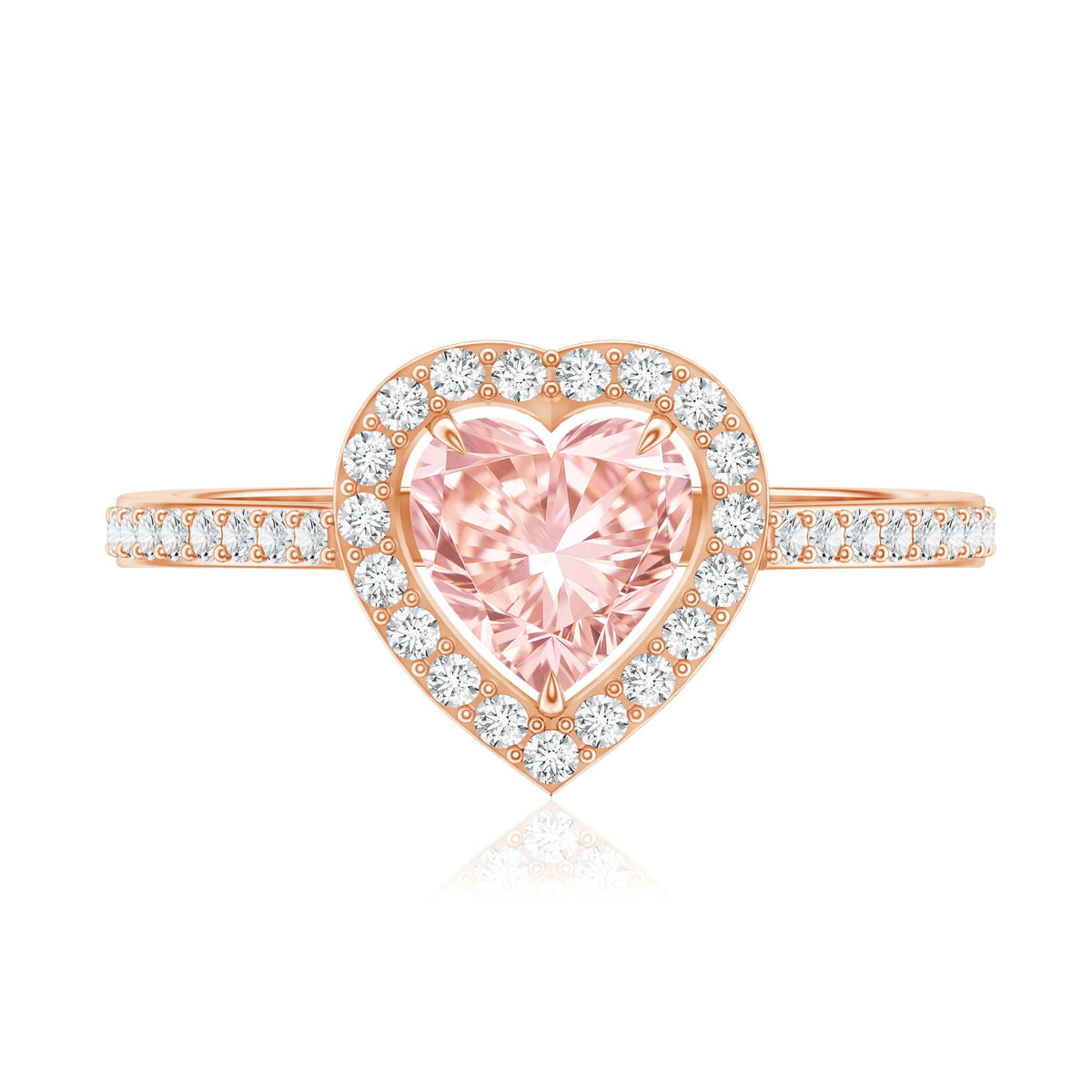 Heart Shape 1 CT Lab Grown Pink White Diamond Halo Engagement Ring IGI Certified