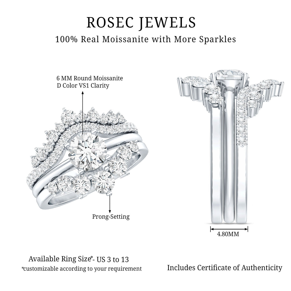 Certified Moissanite Designer Bridal Ring Set