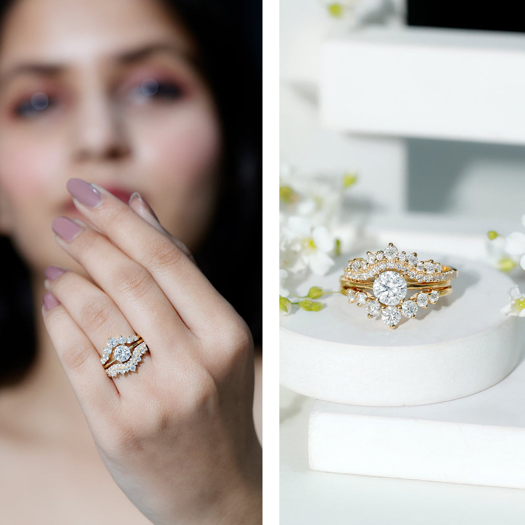 Certified Moissanite Designer Bridal Ring Set