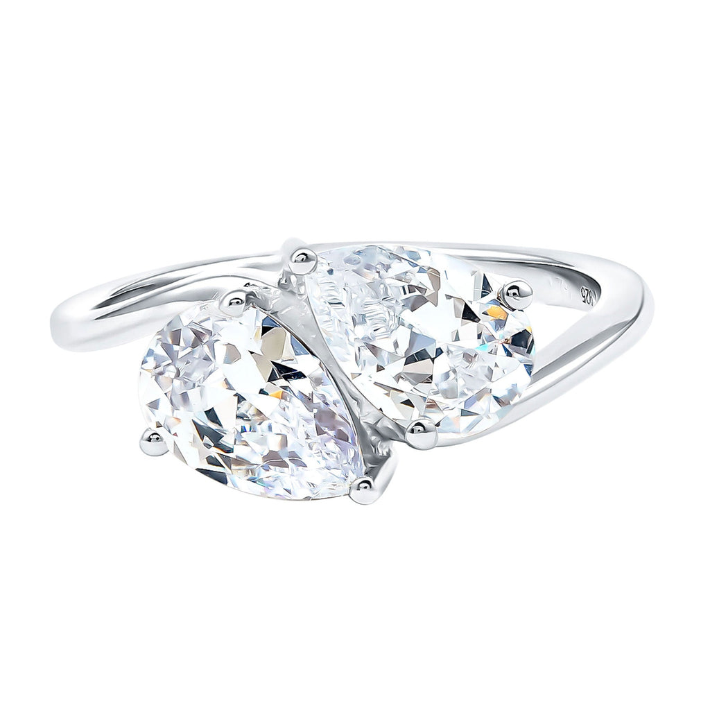 6X8 MM Pear Shaped Lab Grown Diamond Two Stone Engagement Ring