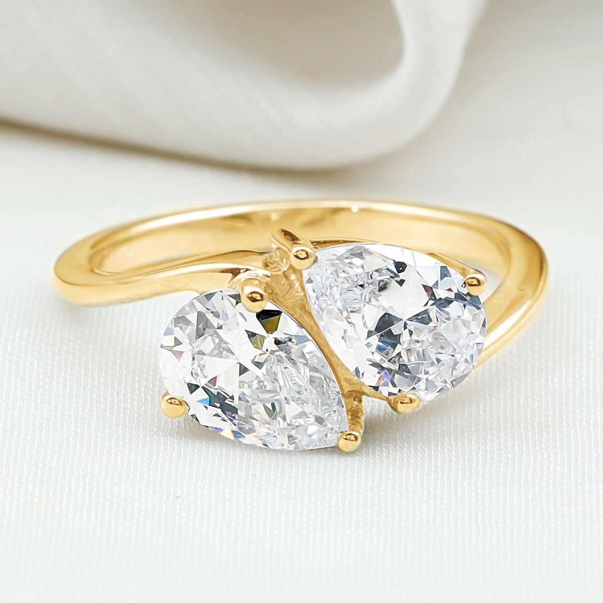 6X8 MM Pear Shaped Lab Grown Diamond Two Stone Engagement Ring