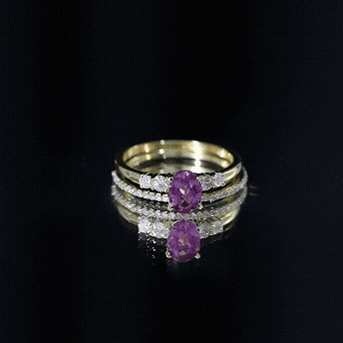 Genuine Rhodolite Oval Engagement Ring with Diamond Wedding Band