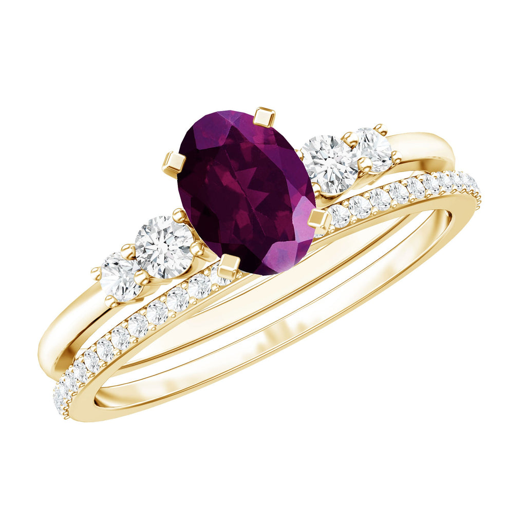 Genuine Rhodolite Oval Engagement Ring with Diamond Wedding Band