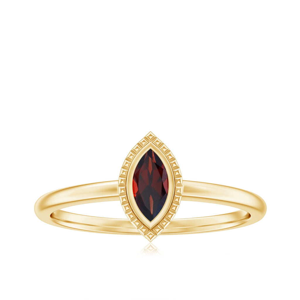 Bezel Set Marquise Garnet Promise Ring in Yellow Gold Plated Silver