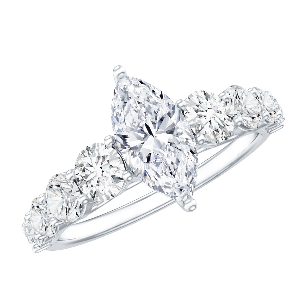 Lab Created Diamond Marquise Engagement Ring With Side Stones