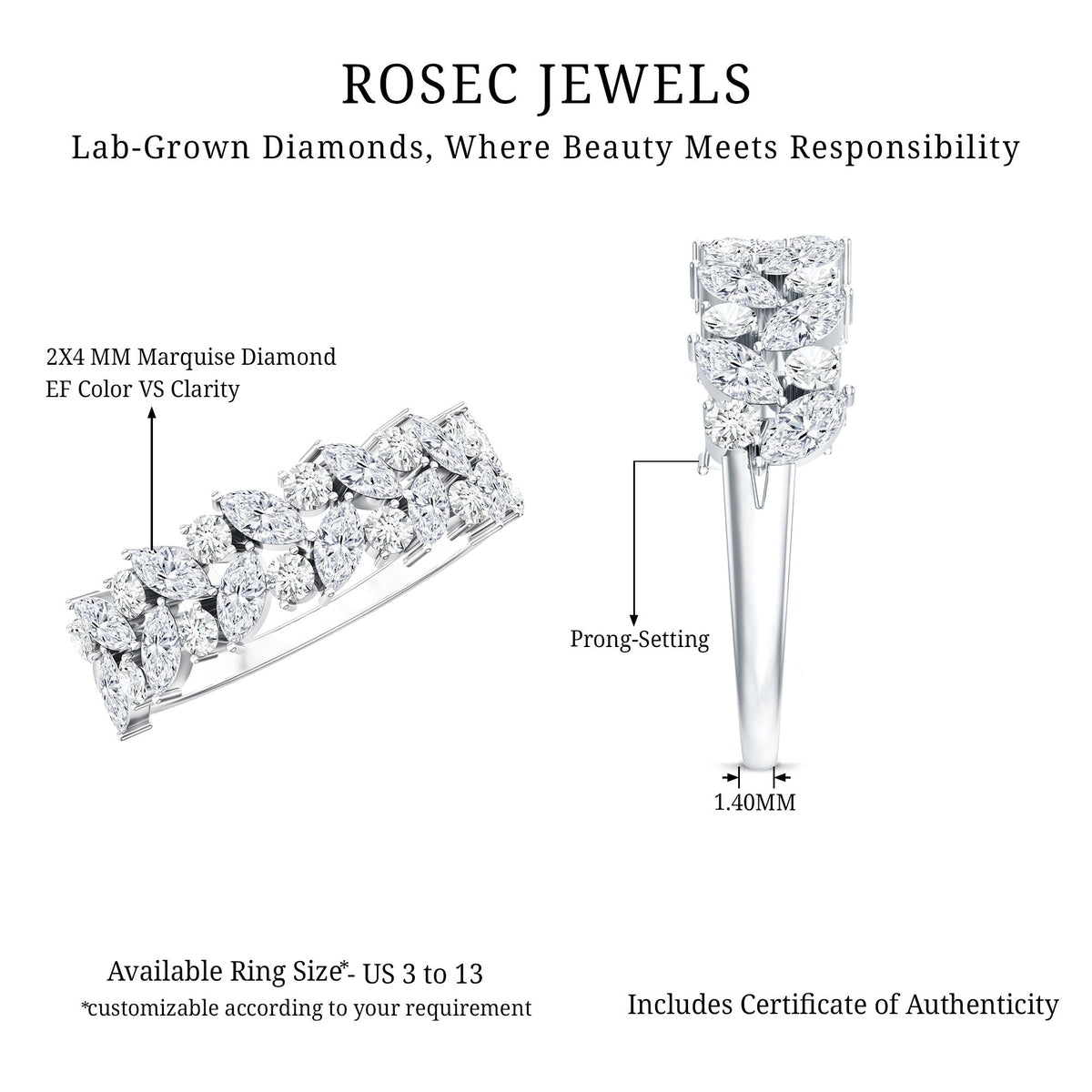 Certified Lab Grown Diamond Cluster Half Eternity Band for Women
