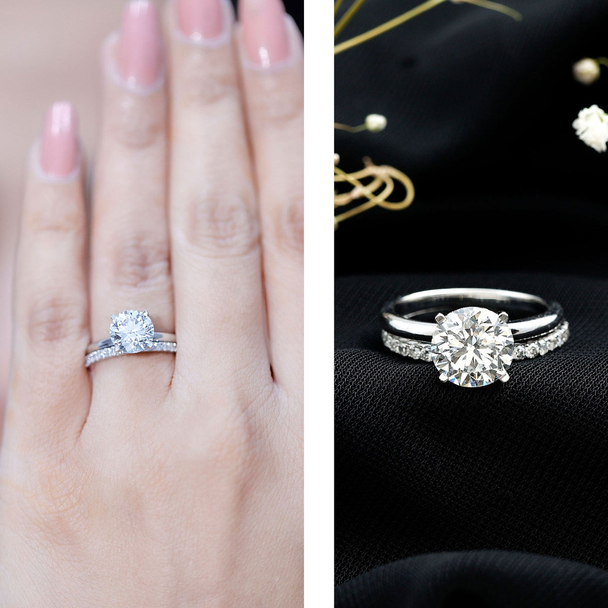 Certified 2 Carat Lab Grown Diamond Solitaire Wedding Ring Set