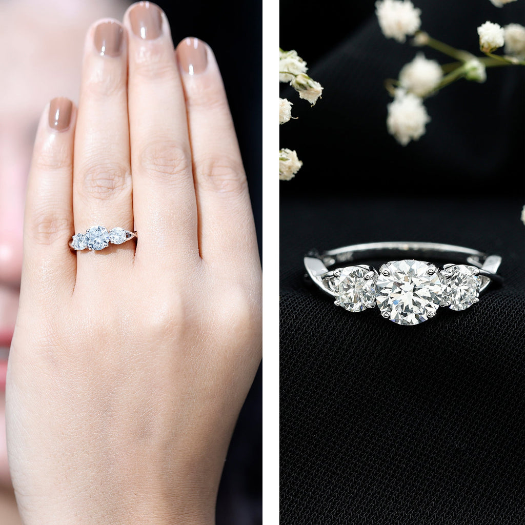 Lab Grown Diamond Three Stone Engagement Ring with Crossover Shank