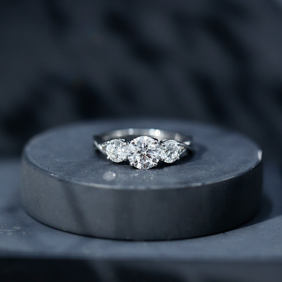 Lab Grown Diamond Three Stone Engagement Ring with Crossover Shank