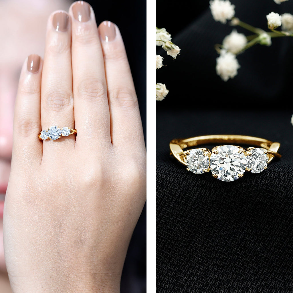 Lab Grown Diamond Three Stone Engagement Ring with Crossover Shank