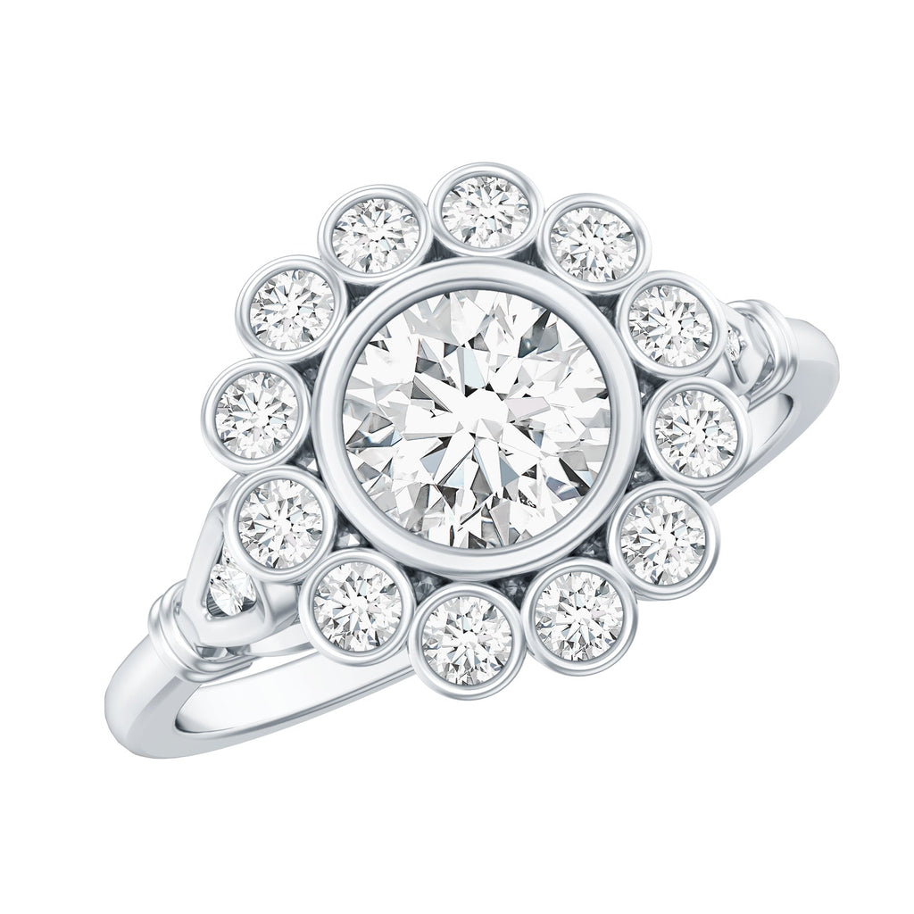Lab Created Diamond Flower Engagement Ring for Women
